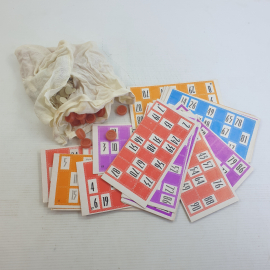 Настольная игра "Лото" с полями для игры, мешочком с пластиковыми и картонными фишками, СССР